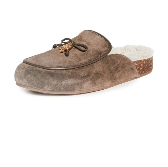 Tory Burch Suede Leather Mules Shearling Toasted Caramel Buttermilk/Tan 9.5 - Picture 1 of 7
